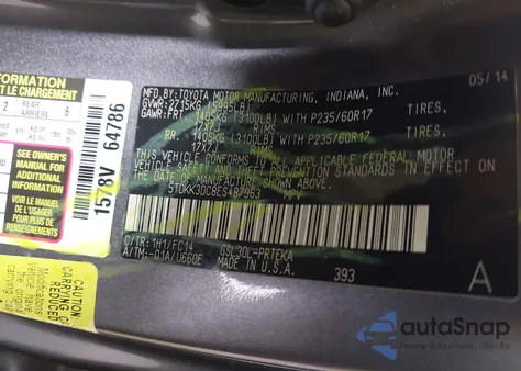 2014 Toyota Sienna Le V6 8 Passenger from USA, damaged, VIN 5TDKK3DC8ES487963